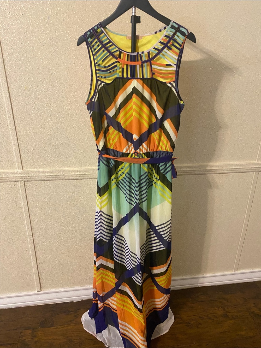 Gibson Latimer Multicolor Striped Maxi Dress - Yellow, Navy, Mint, Orange
